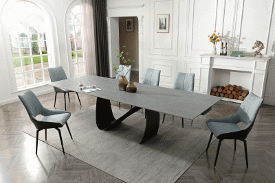 Dining Room Furniture Marble-Look Tables 9087 Table Dark grey with 1239 swivel blue chairs